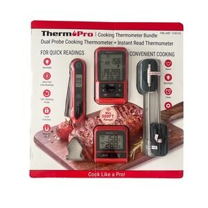 ThermoPro Cooking Thermometer Bundle Dual Probe & Instant Read TP826BW TP03HW
